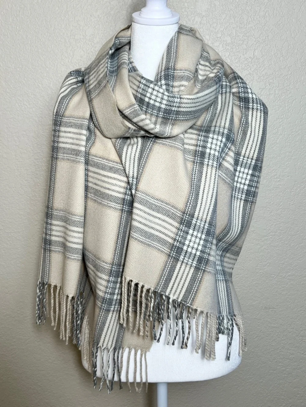 *FIRM PRICE* J. Crew Factory Plaid Fringed Oversized Scarf / Wrap